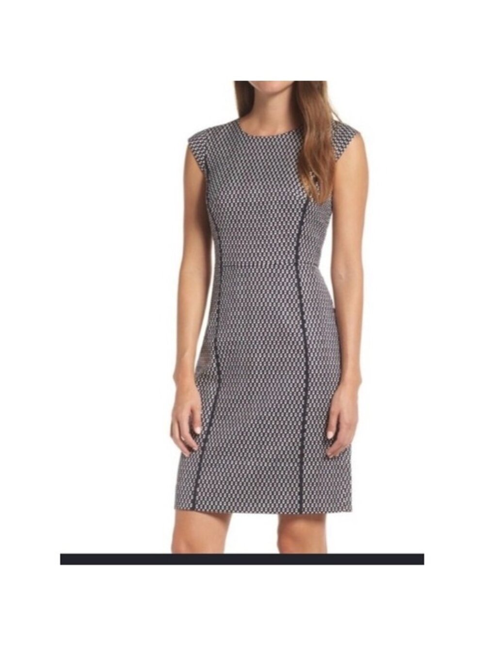 J. Crew Blue  and White Cap-Sleeve Sheath Dress matelasse TEXTURED CAP size 14T